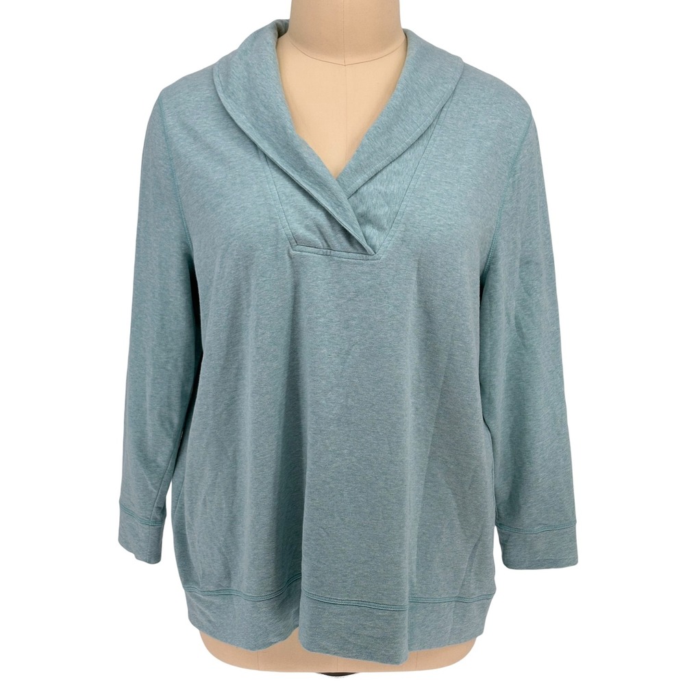 Talbots Pullover Top Blue Shawl Collar French Terry Plus Size 3X